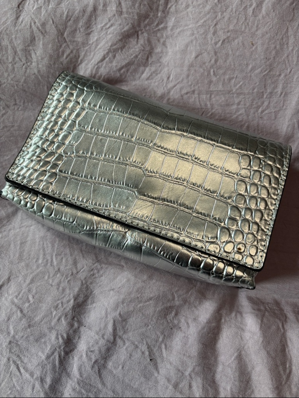 Vince Camuto Silver Croc-Embossed Clutch